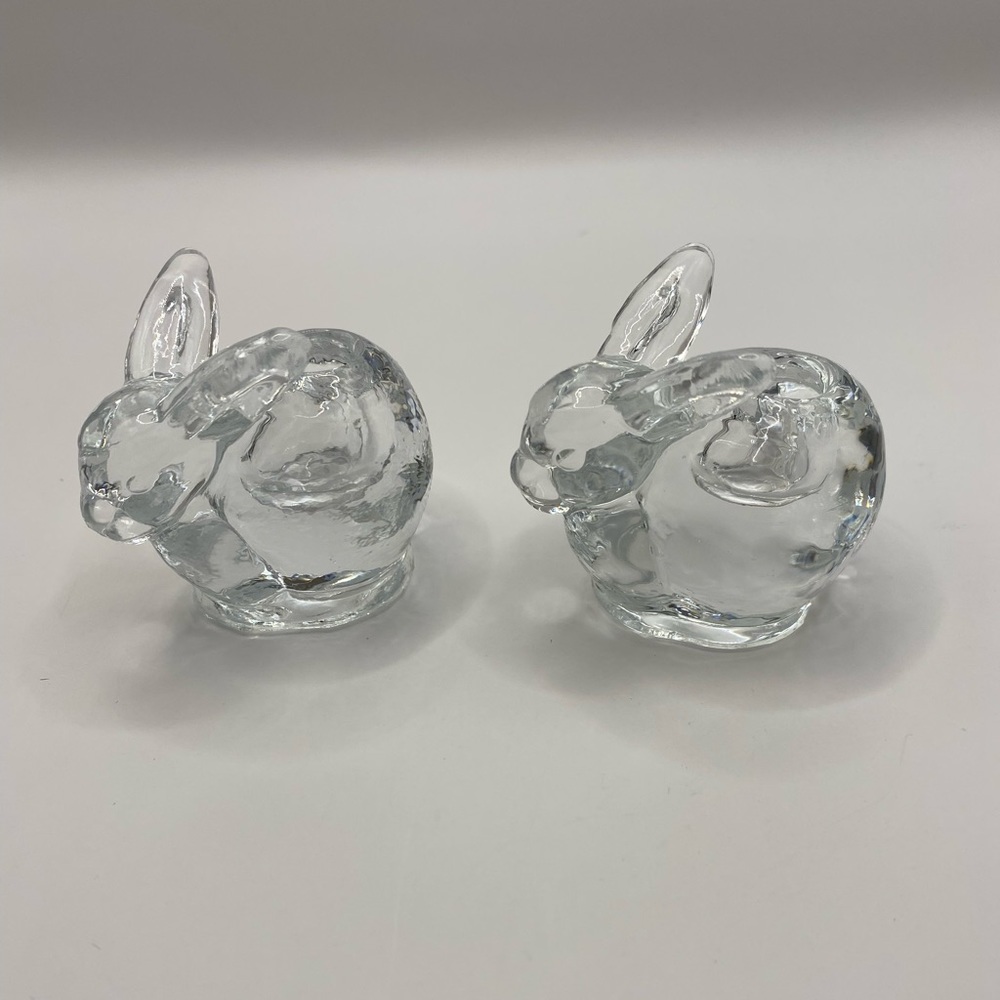 VINTAGE mini crystal bunny candlestick holders. Possibly Biedermann crystal. 2